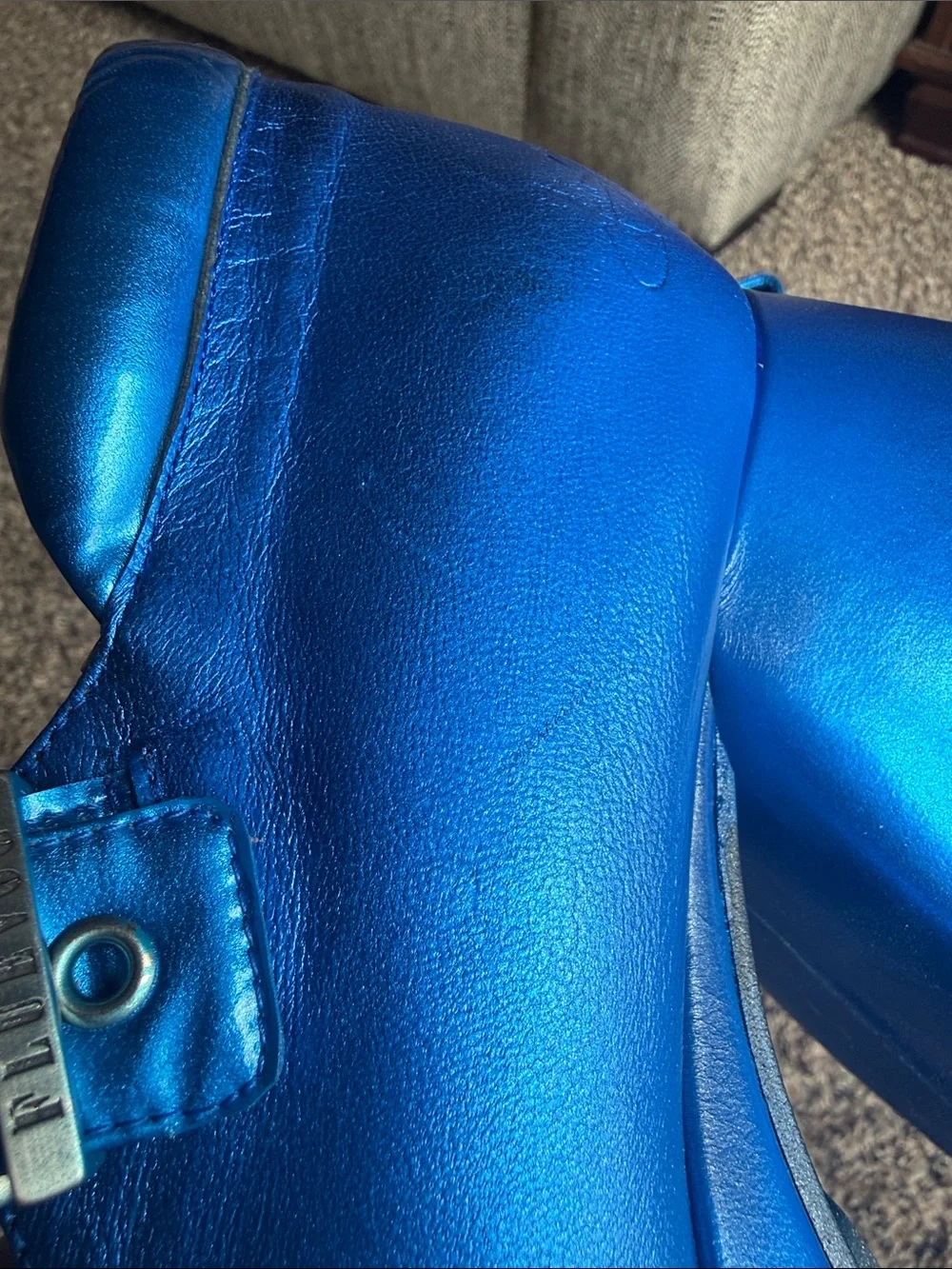John Fluevog Superfly Kool in Metallic Blue Platform Maryjane Shoes
